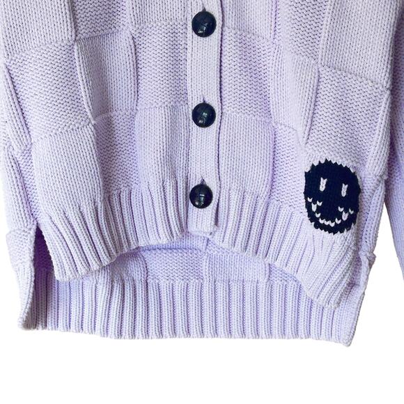 GANNI Lilac Smiley Cardigan XS Oversized Knit Sailor Collar Italy - Picture 4 of 8